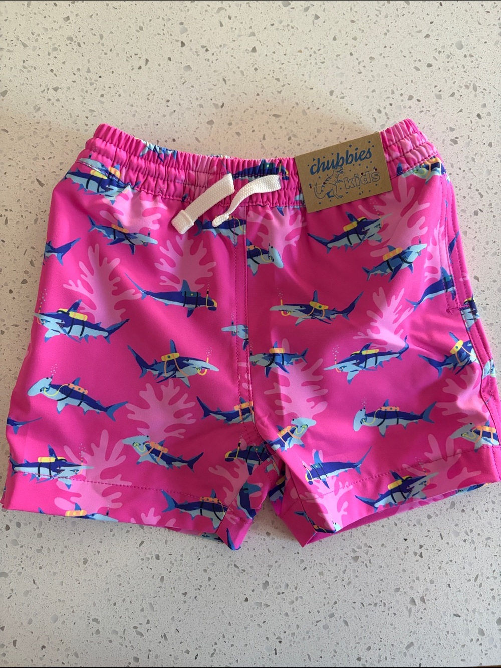 Chubbies Toddler Swim Trunks Size 4T- NWT- Lil Great Pink Shark Pattern